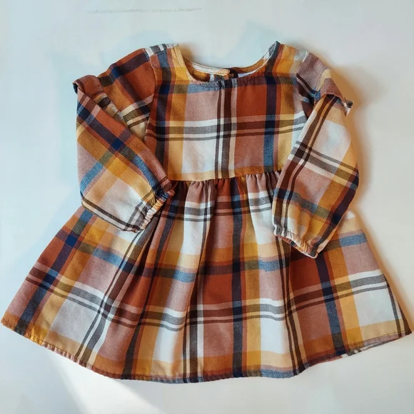 🛍 The Children's Place Baby Girl Plaid Dress 12-18 M Fall Yellow Brown White - Picture 1 of 7